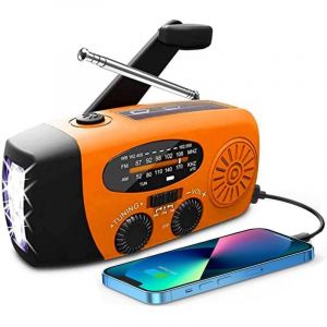Radio-réveil avec Torche led, Radio Portable am/fm à énergie Solaire avec Alimentation Rechargeable de 2000mAh, Recharge d'urgence du téléphone
