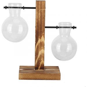 Vase de jardini&egrave;re innovant avec support en bois Vase de culture hydroponique en verre transparent D&eacute;coration de bureauType B