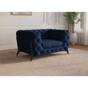Fauteuil capitonné chesterfield velours bleu carmen