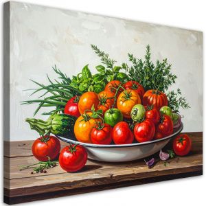 Tableau d&eacute;co Nature morte avec tomates et herbes aromatiques 60x40