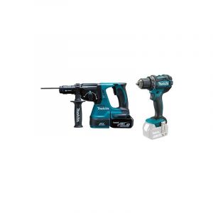 Makita - Kit 18 v compos&eacute; d'un Perforateur-burineur sans fil et d'une Perceuse-visseuse sans fil avec 2 Batteries 5,0 Ah +