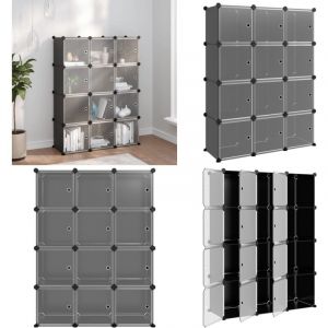 Cubes de rangement 12 pcs avec portes noir pp - Cube De Rangement - Étagère Murale - Meuble Rangement - Rangements Intérieur - Organisateur Tiroir