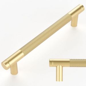 Lot de 10 poignées moletées dorées de 128 mm de centre à centre pour tiroir, commode, placard et penderie