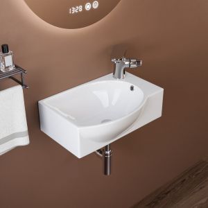 Deervalley &ndash; Vasque lave-mains murale 305&times;240 mm &ndash; C&eacute;ramique blanche &ndash; Cuve &agrave; gauche &ndash; Trou de robinet ergonomique &ndash; Design compact pour petites
