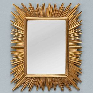 Miroir soleil convexe rectangulaire doré 24x29cm