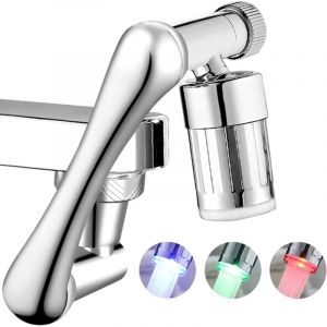 Linghhang - Embout robinet rotatif à 1440 °,Mousseur Robinet avec Lumières led, Aérateur de Robinet avec boutons réglables pour cuisine salle de bain