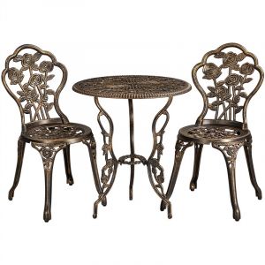 Yaheetech Ensemble de Bistrot 3 Pi&egrave;ces Table de Jardin et 2 Chaises en M&eacute;tal avec Trou de Parasol Set Bistrot pour Terrasse V&eacute;randa Balcon Porche