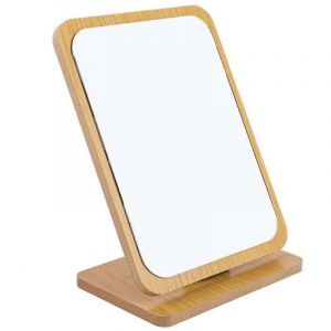 Miroir de maquillage de table pliable en bois -22x16cm, Petit miroir carré sur pied - Miroir de maquillage portable - Miroir carré moyen sur pied