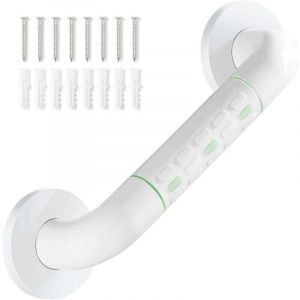 Barre d'appui de douche droite en acier inoxydable avec finition plastifi&eacute;e, poign&eacute;e de douche murale antid&eacute;rapante, porte-serviettes, blanc 30 cm