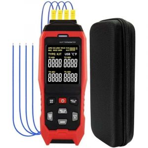 Thermomètre à thermocouple à 4 canaux, thermomètre numérique de type K/J/T avec 5000 groupes de données de température programmables enregistrant