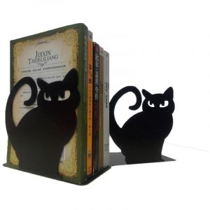 1 paire de serre-livres d&eacute;coratifs chat persan en m&eacute;tal noir