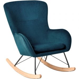 Chaise à Bascule Fauteuil de Lecture en Velours Bleu Azur et Design Scandinave pour Chambre ou Salon au Style Nordique et Glamour Beliani