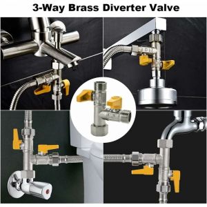 Aougo - Vanne 3 Voie Raccord t Robinet wc 3 Voies Douchette g 1/2 Vanne de Dérivation de Douche à 3 Voies Valve de Douche en Laiton avec 3 Rondelles