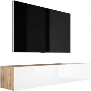 Meuble TV Suspendu, 170 &times; 34 &times; 32 cm, Ch&ecirc;ne Wotan / Blanc Brillant