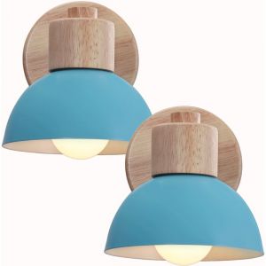 Applique Murale R&eacute;tro E27 Int&eacute;rieur Lampe Murale Fer Forg&eacute; Bois Luminaire Murale Bleu Chambre Salon Couloir &Oslash;15CM - 2Pcs