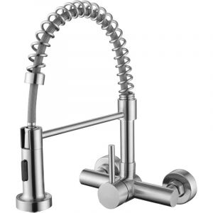 Robinet de Cuisine Mural avec Bec Flexible, Mitigeur Evier avec 2 Types de Jet, Robinetterie eau Chaude et Froide Rotatif &agrave; 360&deg;, Acier Inoxydable