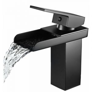 Tigrezy - Mitigeur de lavabo Cascade Robinet Salle Bain Noir Chromé Robinet Lavabo en Laiton Monotrou Sur Plage Robinetterie Salle de Bains Design
