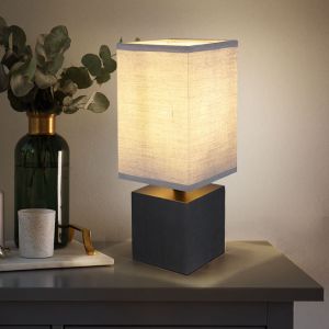 Lampe de table de chevet Lampe d'appoint moderne Lampe &agrave; abat-jour noire, lampe de bureau cube en bois, textile anthracite, 1x douille E27, LxlxH