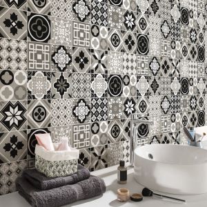 Sticker Mural Carrelage adhésif Cuisine Salle de Bain - 24 stickers carreaux de ciment azulejos venessa - 24stickers15x15cm
