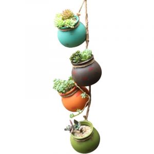 Pot Suspendu en C&eacute;ramique (Lot 4) - Pot Suspendu Plante Interieur - Vase Suspendu Multicolore avec Cor en Jute - Parfait pour Int&eacute;rieur & Ext&eacute;rieur,