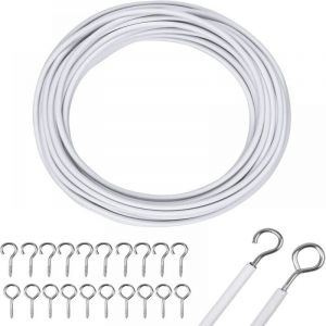 Cordon de rideau blanc de 10 m Cordon de rideau avec crochet et &oelig;illet de rideau Cordon de rideau pour tringle &agrave; rideau Accessoires de fixation de