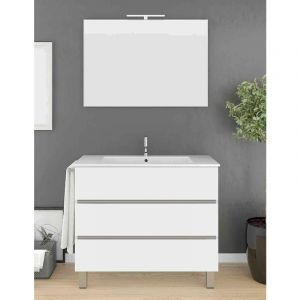 Allstone - Ensemble de salle de bain Imperia 3 tiroirs &ndash; 10 couleurs diff&eacute;rentes &ndash; 15 dimensions &ndash; Meuble, lavabo et miroir &ndash; Blanc 80x40Cm