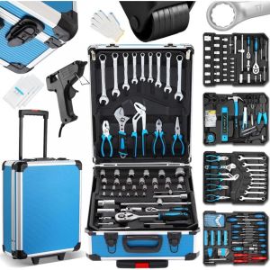 Boite &agrave; Outils 1000 Pi&egrave;ces TEENO, Caisse a Outil en Chrome Vanadium, Outil Multifonction avec Valise Aluminium et Poign&eacute;e T&eacute;lescopique, Malette
