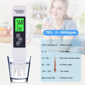 Testeur Mètre Électronique, Digital TDS&EC Testeur 3 en 1, Thermometre, Metre pour Tester le TDS/EC de L'eau Potable/Aquarium/Piscine