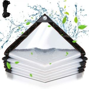 B&acirc;che transparente arm&eacute;e Ext&eacute;rieur avec Oeillets, B&acirc;che en Plastique PVC B&acirc;che Imperm&eacute;able Transparente Ind&eacute;chirable et Coupe-Vent B&acirc;che 3x3m