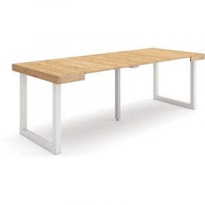 Skraut Home - Table console extensible, Console meuble, 220, Pour 10 personnes, Pieds bois massif, Style moderne, Chêne