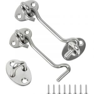 Crochet Porte, Lot de 2 Crochets de Porte de Grange, 3 inch Crochet et Loquet &agrave; &oelig;illet, Crochet Cabine en Acier Inoxydable, Verrou de Porte