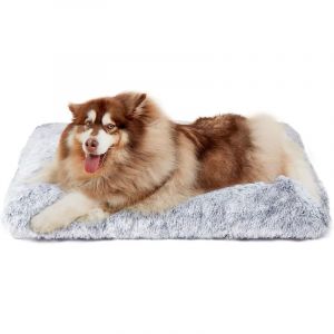 Coussin carr&eacute; en peluche gris et blanc 50 x 40 x 5 cm pour chien et chat, coussin doux en peluche pour chien et chat, couchage profond, 1 pi&egrave;ce