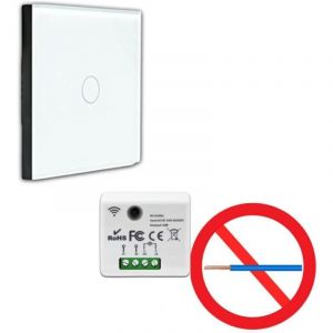 KIT Interrupteur sans fil tactile ET sans neutre requis - Boutons va et vient pr&ecirc;t &agrave; poser &ndash; 1 T&eacute;l&eacute;commande murale + 1 module radio encastrable
