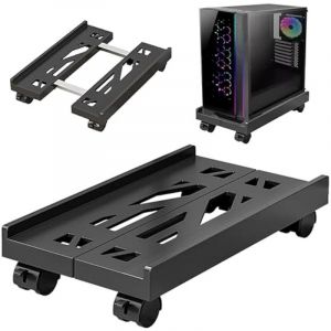 Support PC avec roulettes : support pour ordinateur PC tour r&eacute;glable support CPU chariot sous bureau universel pour bureau &agrave; domicile (noir)