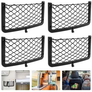 Lot de 4 Filet Rangement pour Voiture, Filet de Rangement de Coffre, Filet Coffre Voiture, avec Vis, Crochet, Sac Pocket Organizer de Voiture pour