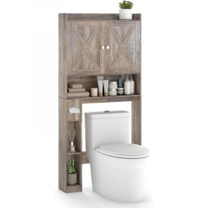 COSTWAY Meuble Toilette &Eacute;tag&egrave;re WC, Double Porte, &Eacute;tag&egrave;re R&eacute;glable, Porte-Papier Toilette, Meuble WC Rangement Gain de Place, 81,5 x 19,5 x 172,5,