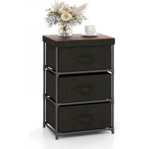 Goplus - Commode de Rangement 40x30x62 cm-3 Tiroirs en Tissu Amovibles et Pliables-Cadre Métallique Robuste Noir