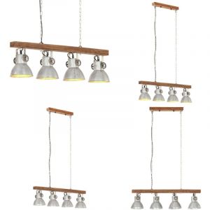 Vidaxl - Plafonnier industriel Argenté E27 Bois de manguier - Plafonnier Industriel - Luminaire Suspendu - Lampadaire - Éclairage Intérieur