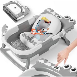 Baignoire B&eacute;b&eacute; Pliable XXL Avec Coussin De Bain Bebe Et Thermom&egrave;tre Int&eacute;gr&eacute; - Baignoire Enfant Avec Siege De Bain Pour Bebe - baignoire Bebe Sur Pied