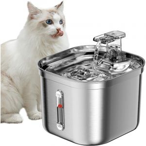 Fontaine &agrave; eau pour chat, fontaine &agrave; eau en acier inoxydable de 2,2 l pour chats d'int&eacute;rieur, 3 filtres, pompe ultra-silencieuse