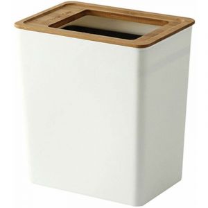 Poubelle en plastique ultra fine, corbeille rectangulaire de 7,5 litres avec couvercle en bambou ouvert pour salle de bain, cuisine, bureau à domicile