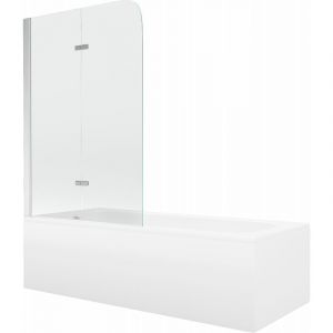 Mexen - Vega baignoire rectangulaire 160 x 70 cm avec tablier et paroi 2 volets 80 cm, transparent, chrom&eacute; - 550116070X9008020100