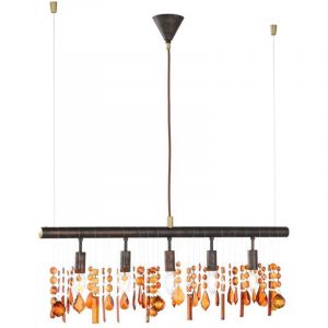 Lampe &agrave; suspension en cristal plafonnier ambre pendule &eacute;clairage salle &agrave; manger WOFI 7320.05.05.6000