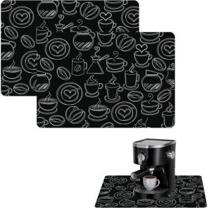(Noir)Tapis Machine A Cafe Tapis Egouttoir Vaisselle Tapis Absorbant Tapis De Bar Tapis Vaisselle Pour Protege Plan De Travail Cuisine Ta