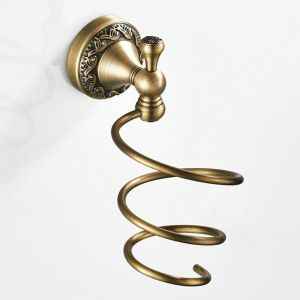 Support de s&egrave;che-cheveux en laiton Organisateur de s&egrave;che-cheveux Support en spirale Support mural pour s&egrave;che-cheveux, assembler avec des vis, hauteur