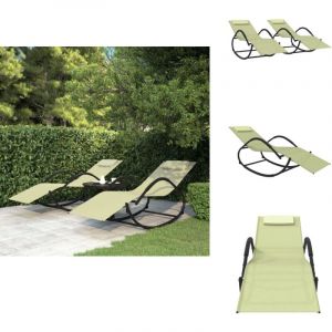 Vidaxl - Chaises longues à bascule lot de 2 crème acier et textilène - Chaise Longue - Transats - Mobilier De Jardin - Salon De Jardin - Détente