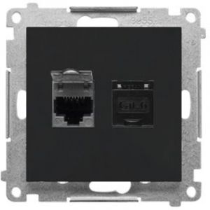Prise informatique double RJ45 catégorie 6, avec obturateur anti-poussière (module) : Noir mat, SIMON55