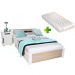 Lit double en bois 3D 160x200 blanc + ch&ecirc;ne SONOMA CADRE MATELASLit double en bois 3D 160x200 blanc + ch&ecirc;ne SONOMA CADRE MATELAS