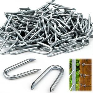 350 PCS Clou Double Pointe Crampillons pour Cloture Attache Grillage Crampillon Crampons en Acier Galvanis&eacute; Clou en U Petit pour Grillage Agrafes de