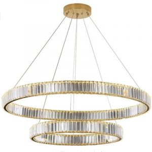 Bohemia - 100 Double - lustre en cristal &agrave; deux rang&eacute;es avec anneau led, 100 cm, dor&eacute;